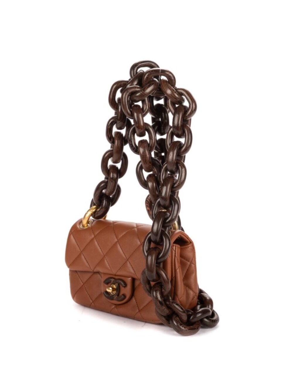 Chanel Mini Wenge Wood Flap Bag Brown Quilted Lambskin Leather - Picture 2 of 11